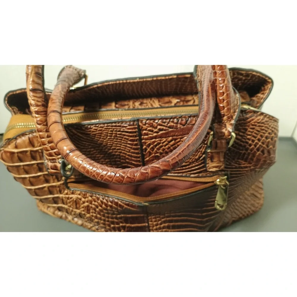 Brahmin Satchel Women Medium Cognac Croc Embossed Leather Gold Hardware